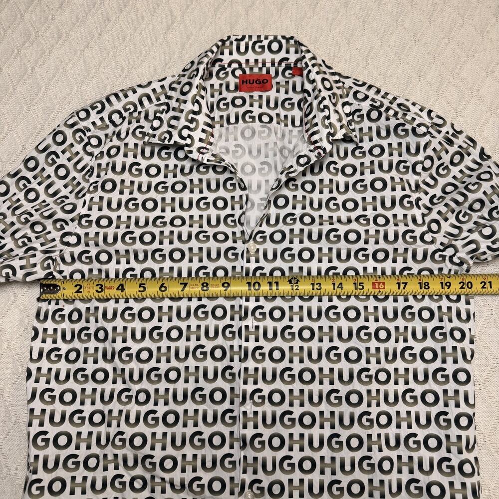 Hugo Boss Men's White Ermo All Over Logo Casual Slim Fit Button Down Shirt - Picture 5 of 5